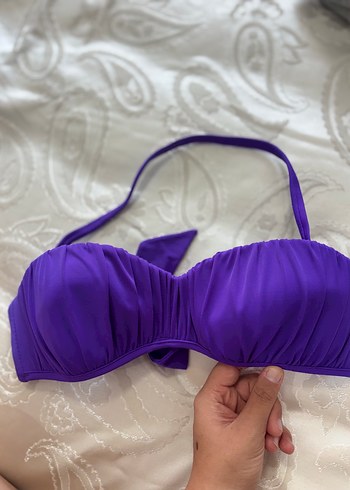 Mor Pliseli Askılı Bikini Üstü