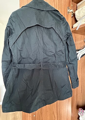 Düğmeli Siyah Denim Midi Trençkot - Görsel 2