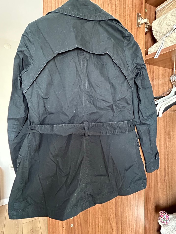 Düğmeli Siyah Denim Midi Trençkot - Görsel 2