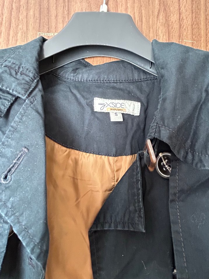 Düğmeli Siyah Denim Midi Trençkot - Görsel 3