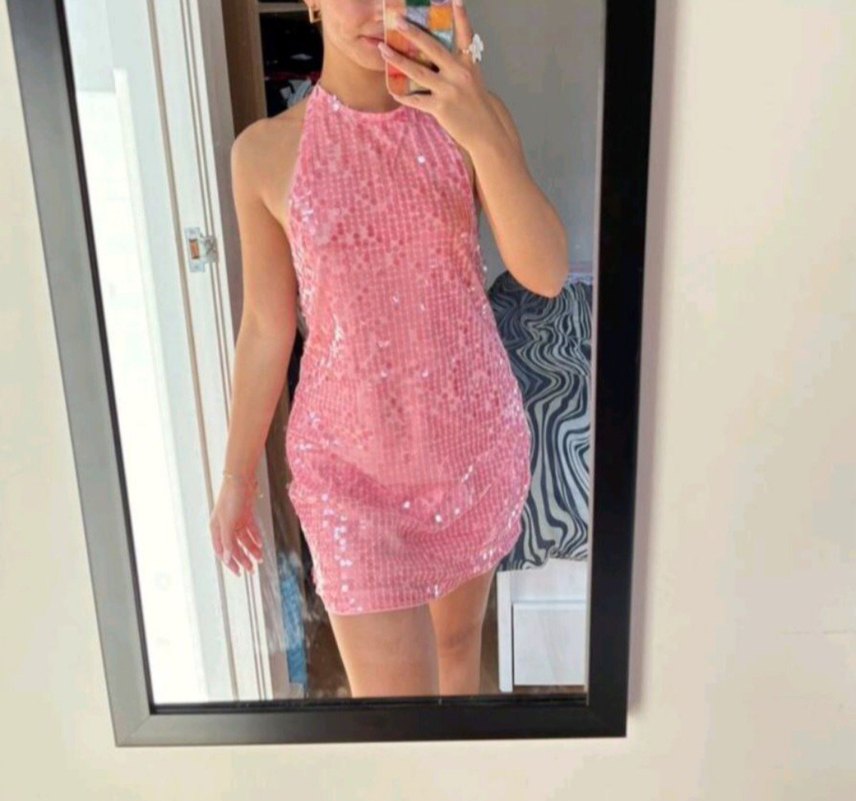 zara model pembe pullu elbise - Görsel 4