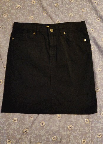Penti Siyah Düz Mini Denim Etek