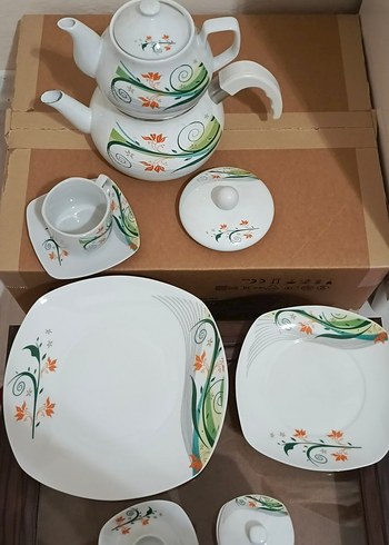 Çiçek Desenli Beyaz Porselen kahvaltı  Takımı 6 kişilik - Görsel 3