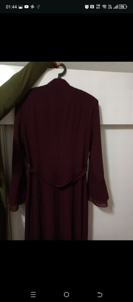 Bordo Uzun Kollu Nakışlı Kadın ferace - Görsel 5