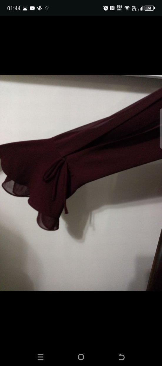 Bordo Uzun Kollu Nakışlı Kadın ferace - Görsel 4