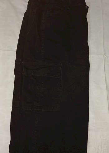 Keten Siyah Rahat Kesim Kargo Pantolon - Görsel 6