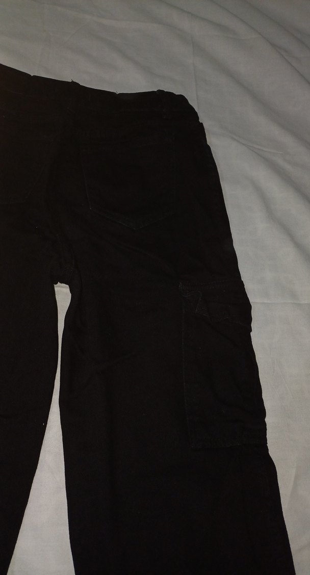 Keten Siyah Rahat Kesim Kargo Pantolon - Görsel 3