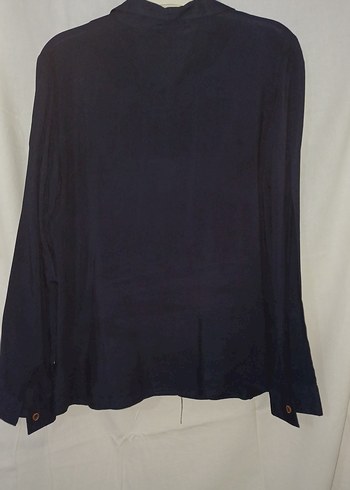 Kadın Lacivert Uzun Kollu Düz Gömlek - Görsel 3