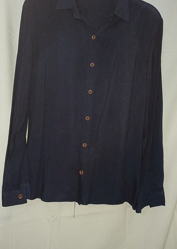 Kadın Lacivert Uzun Kollu Düz Gömlek - Görsel 2