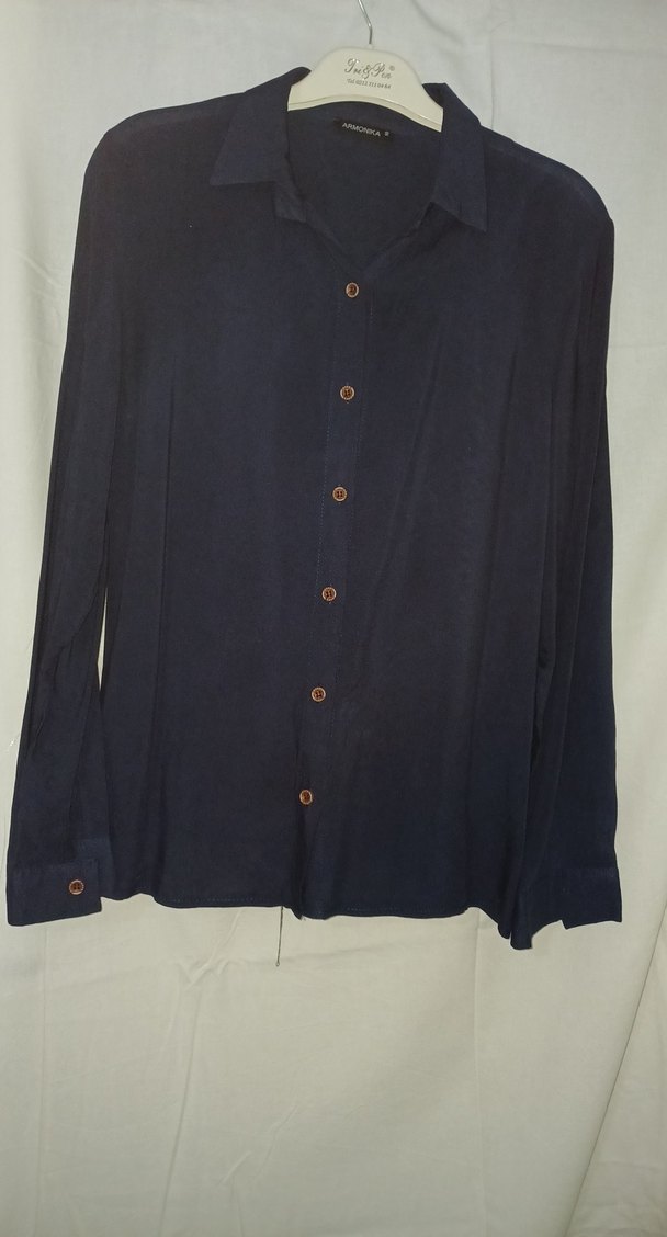 Kadın Lacivert Uzun Kollu Düz Gömlek - Görsel 2