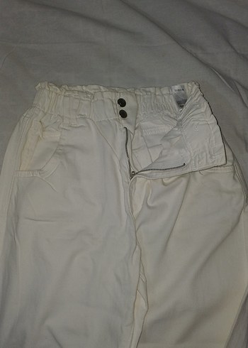 Beyaz-Krem Rahat Kesim Keten Kadın Pantolon - Görsel 3