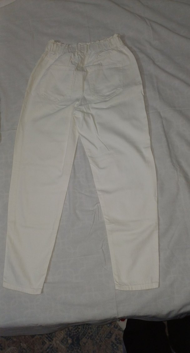 Beyaz-Krem Rahat Kesim Keten Kadın Pantolon - Görsel 4