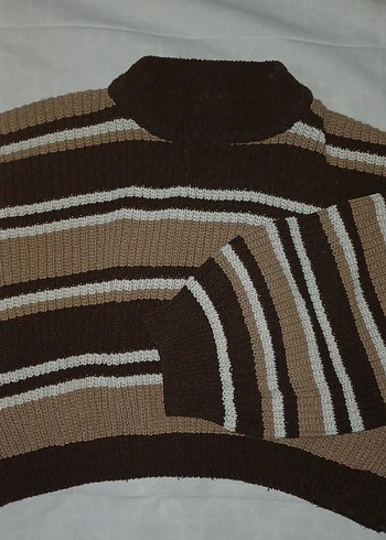 Kahverengi Boğazlı Örgü Kadın Kazak - Görsel 3