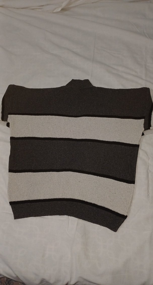 Gri Çizgili Uzun Kollu Örgü Kadın Kazak - Görsel 3