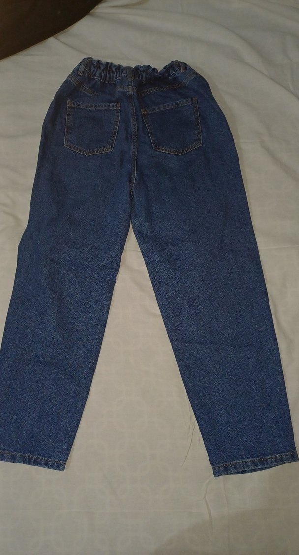 Beli Lastikli Mavi Bol Kesim Kadın Kot Pantolon - Görsel 2