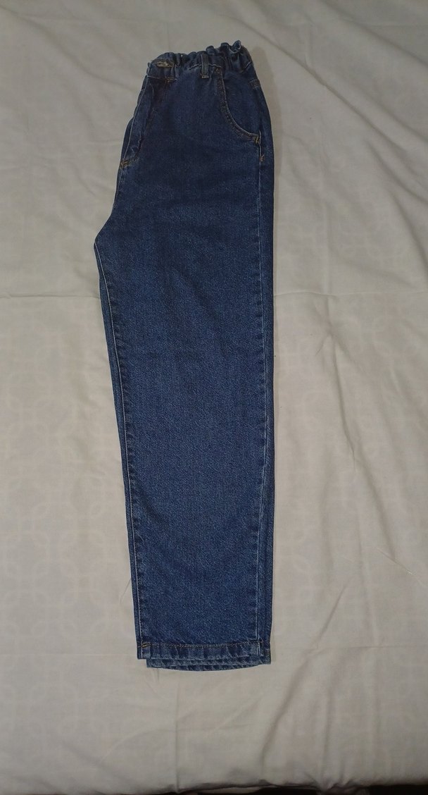 Beli Lastikli Mavi Bol Kesim Kadın Kot Pantolon - Görsel 3