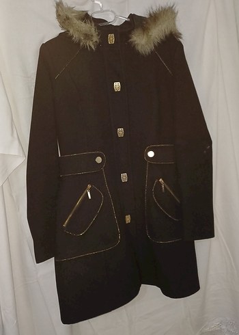 Düğmeli Siyah Midi Kadın Kaşe Kaban - Görsel 6