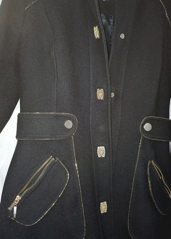 Düğmeli Siyah Midi Kadın Kaşe Kaban - Görsel 2