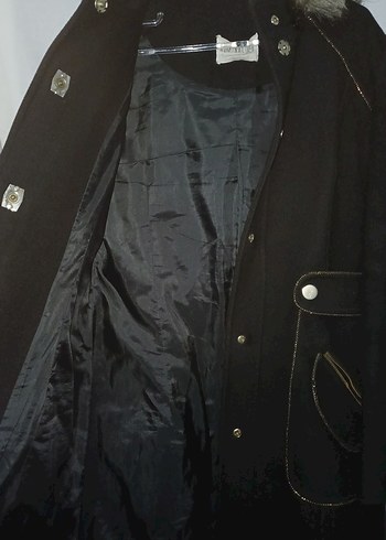 Düğmeli Siyah Midi Kadın Kaşe Kaban - Görsel 4