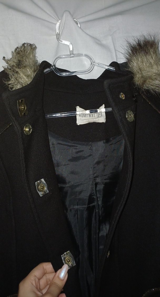 Düğmeli Siyah Midi Kadın Kaşe Kaban - Görsel 3