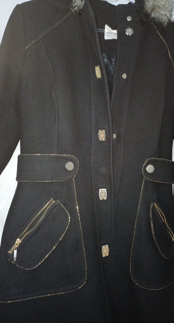 Düğmeli Siyah Midi Kadın Kaşe Kaban - Görsel 2