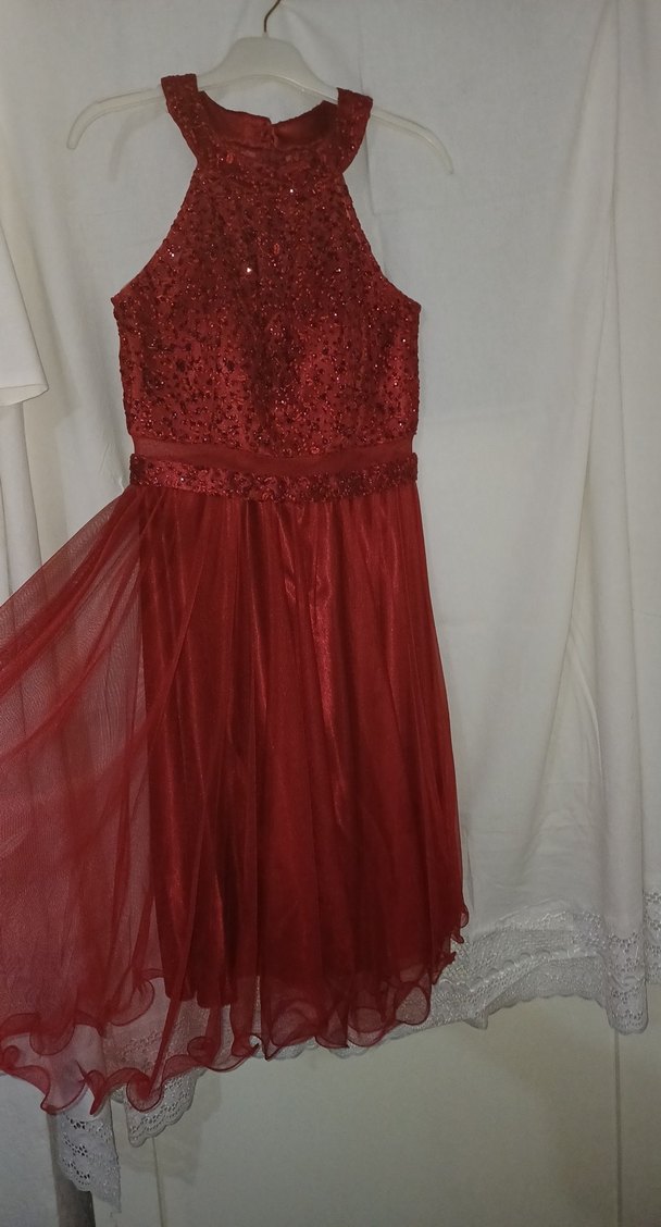 Bordo İşlemeli Midi Abiye Elbise - Görsel 2