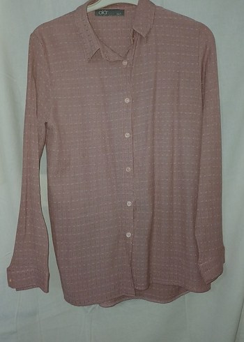 Kadın Gül Kurusu Dokulu Dökümlü Uzun Kollu Düğmeli Gömlek - Görsel 2