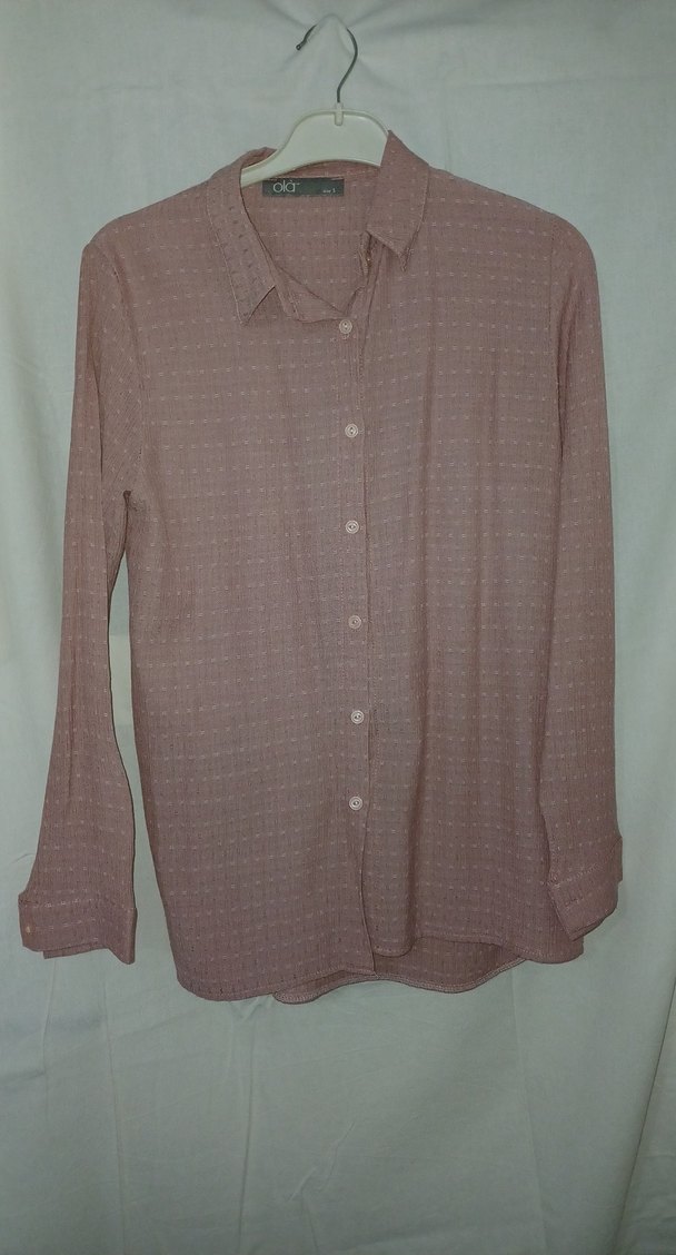 Kadın Gül Kurusu Dokulu Dökümlü Uzun Kollu Düğmeli Gömlek - Görsel 2