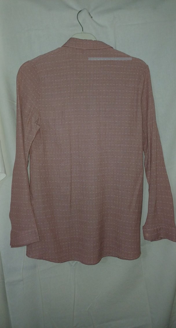 Kadın Gül Kurusu Dokulu Dökümlü Uzun Kollu Düğmeli Gömlek - Görsel 3