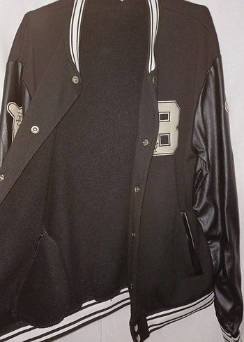 Siyah Kolları Deri Detaylı Kadın Kolej Ceket - Görsel 2