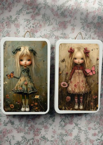 Bej Pastel Renkli Kız Figürlü İkili Tablo - Görsel 2