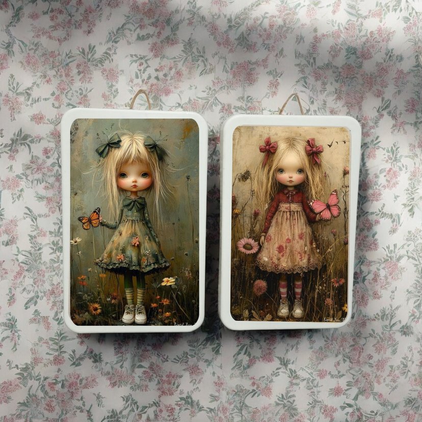 Bej Pastel Renkli Kız Figürlü İkili Tablo - Görsel 2