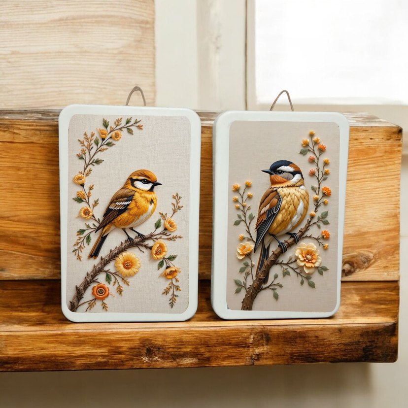 Kuş ve Çiçek Desenli  Duvar Panoları - Görsel 2