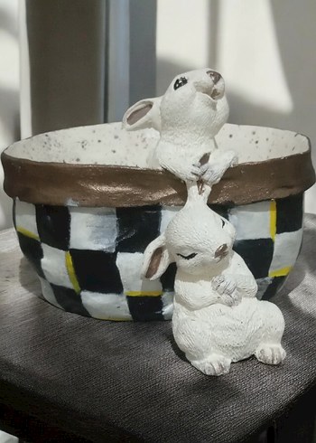 Beyaz Tavşan Figürlü Dekoratif Kase - Görsel 6