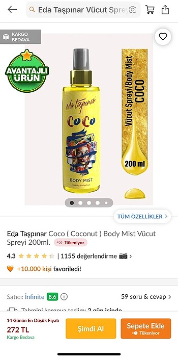 Eda taşpınar coco vücüt spreyi