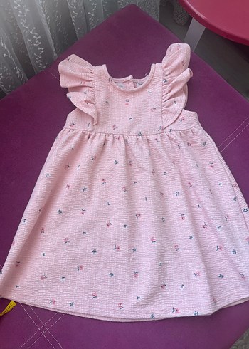Pembe Nakışlı Kız Çocuk Kolsuz Elbise