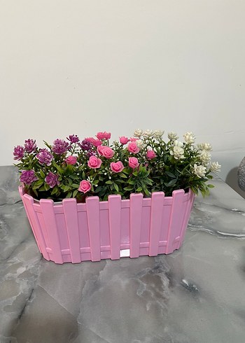 Pembe Çitli Yapay Çiçek Dekoru tekli saksı fiyatıdır ikisi 600
