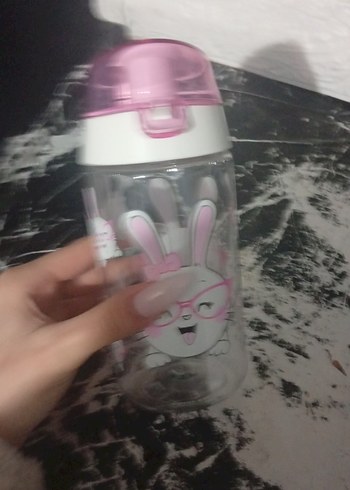 Pembe Tavşan Desenli Çocuk Termos Şişesi - Görsel 2