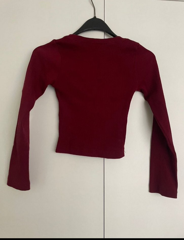 Bordo V Yaka Uzun Kollu Kadın Kazak - Görsel 2