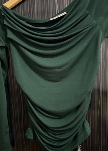 kayik yaka yesil bluz - Görsel 3