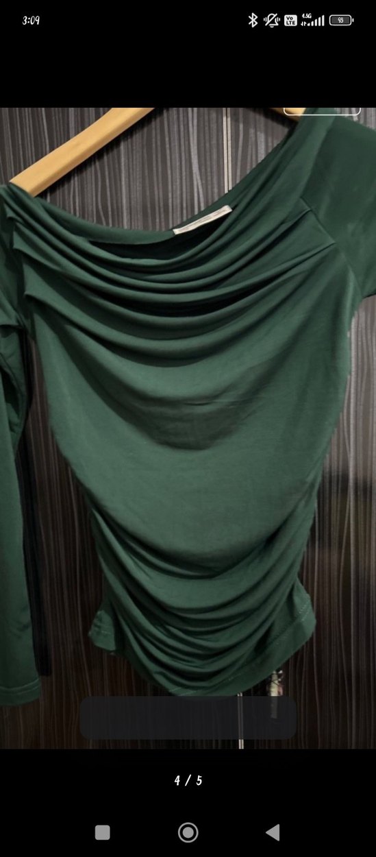 kayik yaka yesil bluz - Görsel 3