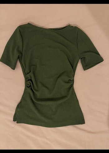 Kadın Haki Kısa Kollu Fitted Tişört - Görsel 2