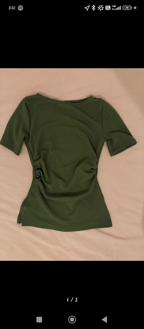 Kadın Haki Kısa Kollu Fitted Tişört - Görsel 2