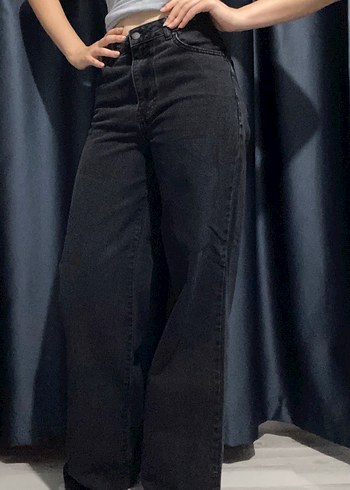 Siyah Bol Kesim Kot Pantolon