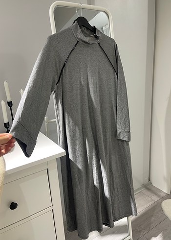 Gri Uzun Kollu Yüksek Yaka Elbise Tunik