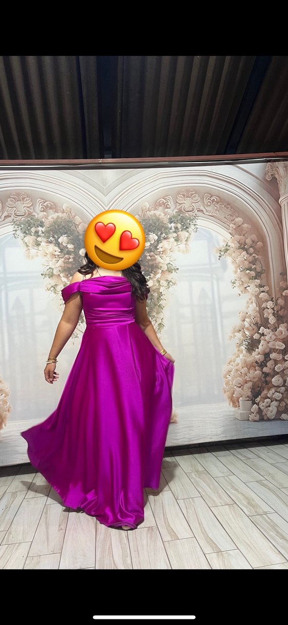 Fuşya  Drapeli Uzun Straplez Kadın Elbise - Görsel 3