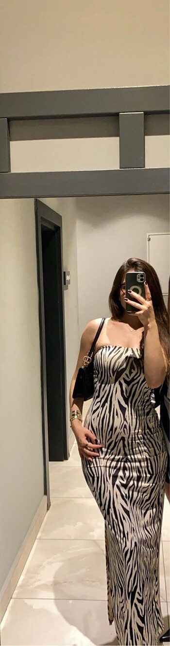 m Beden Zebra Desenli Elbise