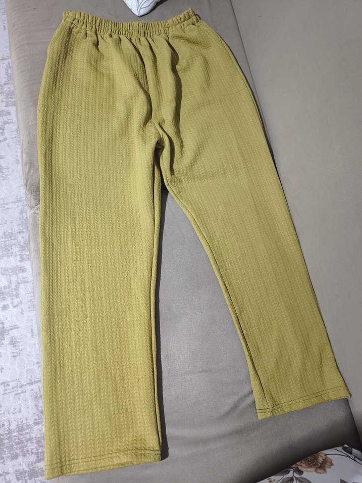 Yeşil Bol Kesim Keten Pantolon - Görsel 2