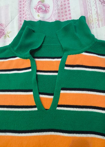 Renkli Çizgili V Yaka Kadın Triko Kazak - Görsel 3