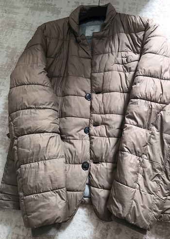 Düğmeli Midi Erkek Bej Keten Mont - Görsel 2